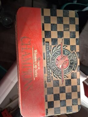 Nascar Red and Black Champions Tin with Checkered Gold Accent